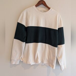 Frank & Oak Rugby Stripe Crewneck Sweatshirt Hunter Green & Cream Men's Medium